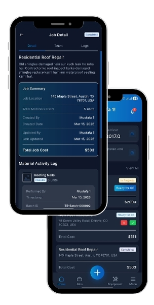 InventoryHQ on mobile - Equipment and job management screens